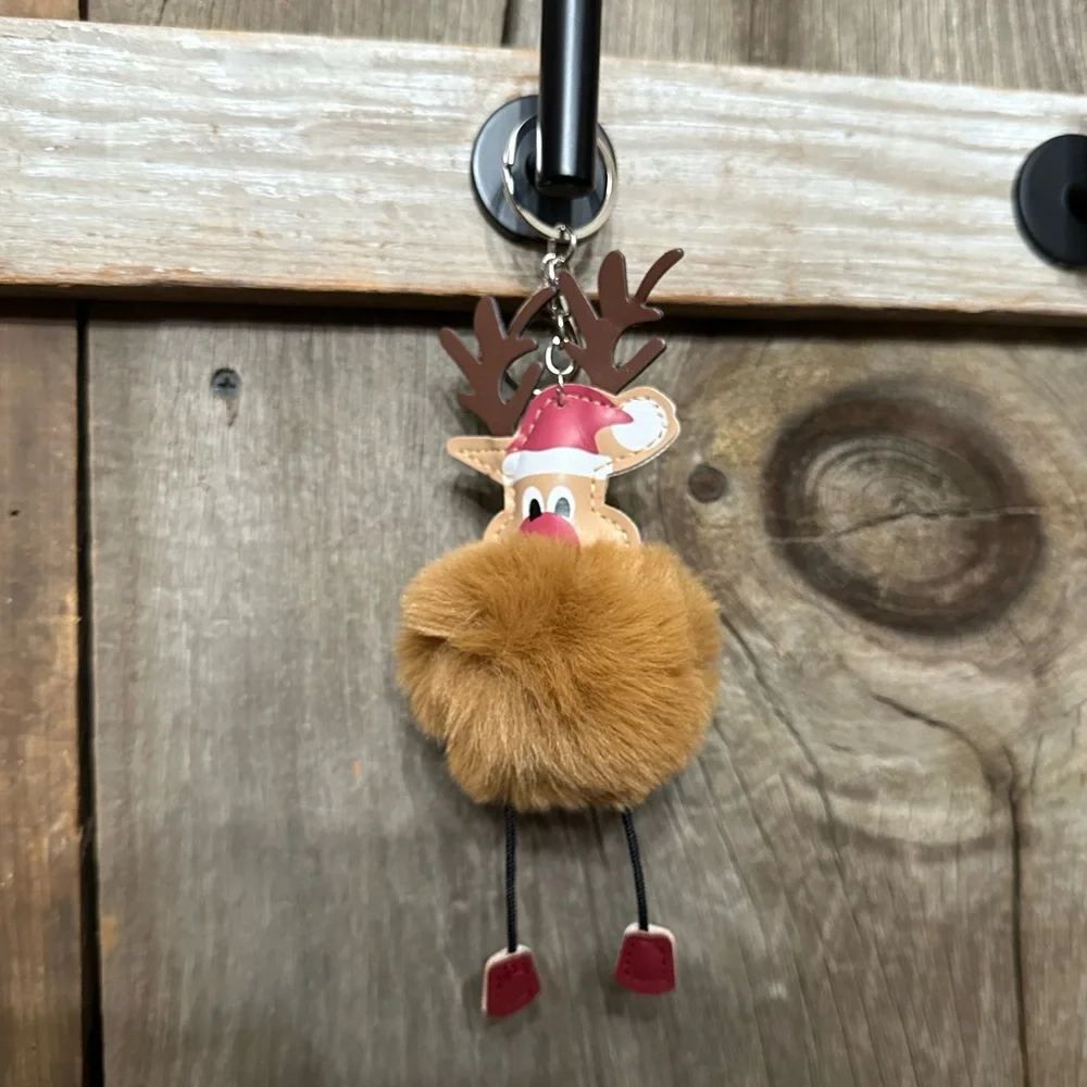 Reindeer Pom Pom Faux Fur Keychain Bag Charm